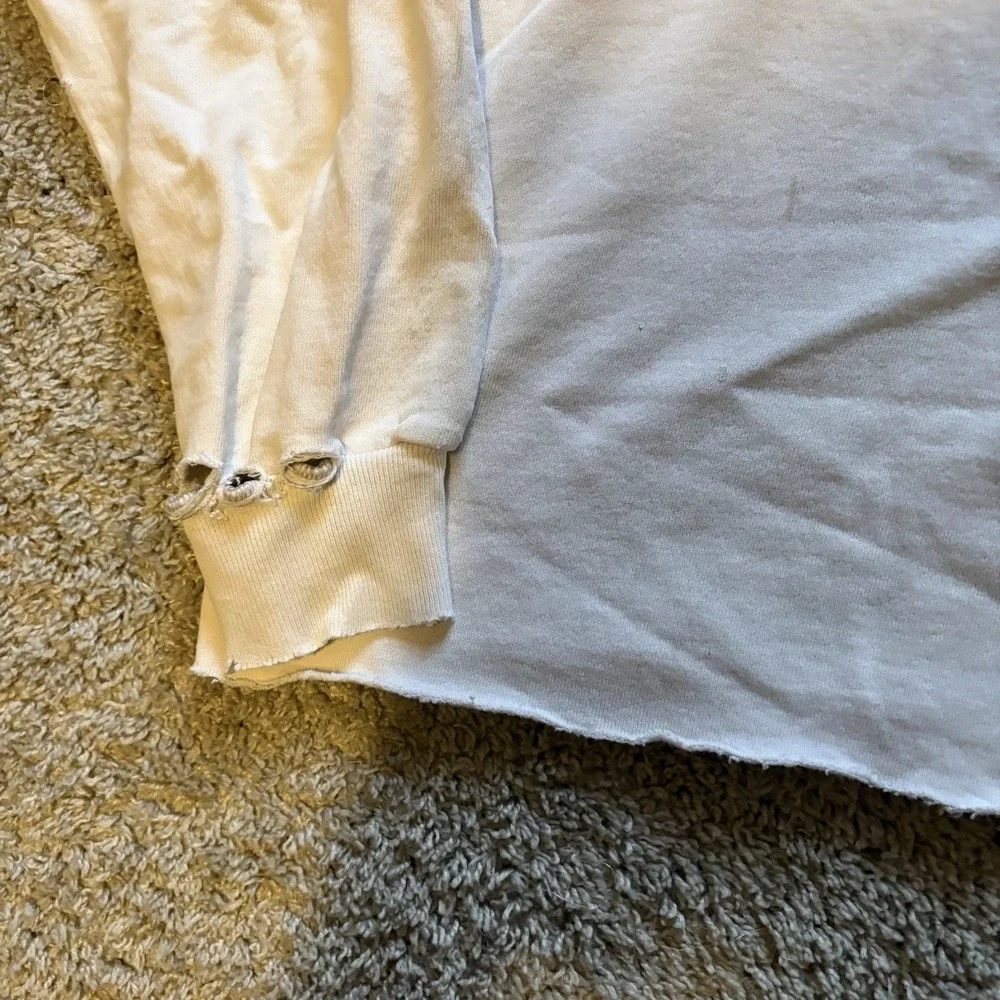 Vintage Y2K Champion Miami Cropped Distressed Crewneck‎ Men's Large Boxy Cream - Picture 3 of 9